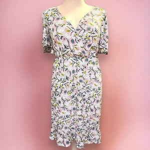 New Torrid 3 (3X 22/24) Swiss Dot Midi Flutter‎ Sleeve Faux Wrap Floral Dress